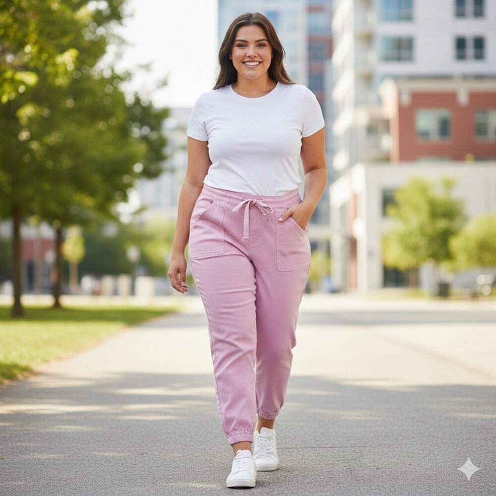 Judy Blue Pink Garment Dyed Denim Joggers Plus Size 18W Elastic Waist Stretch
